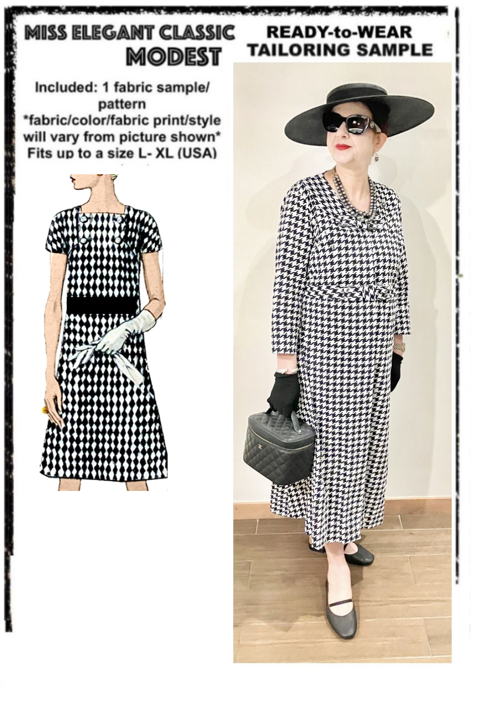 Front-open houndstooth coat-dress
