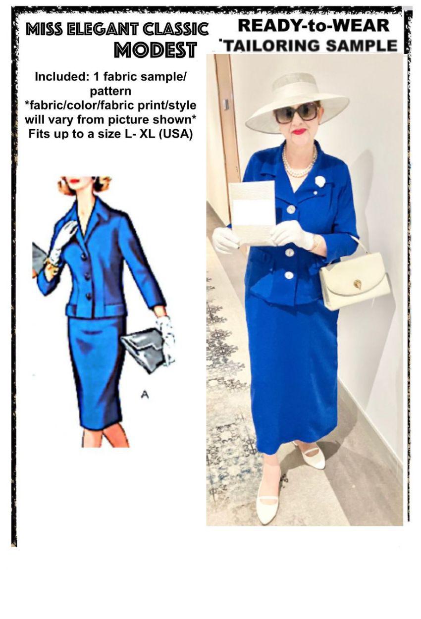 Blue jacket collar crepe skirt-suit