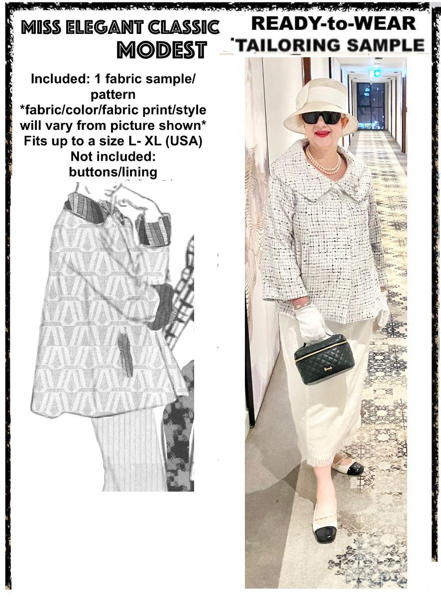 White tweed jacket and white crepe skirt-suit