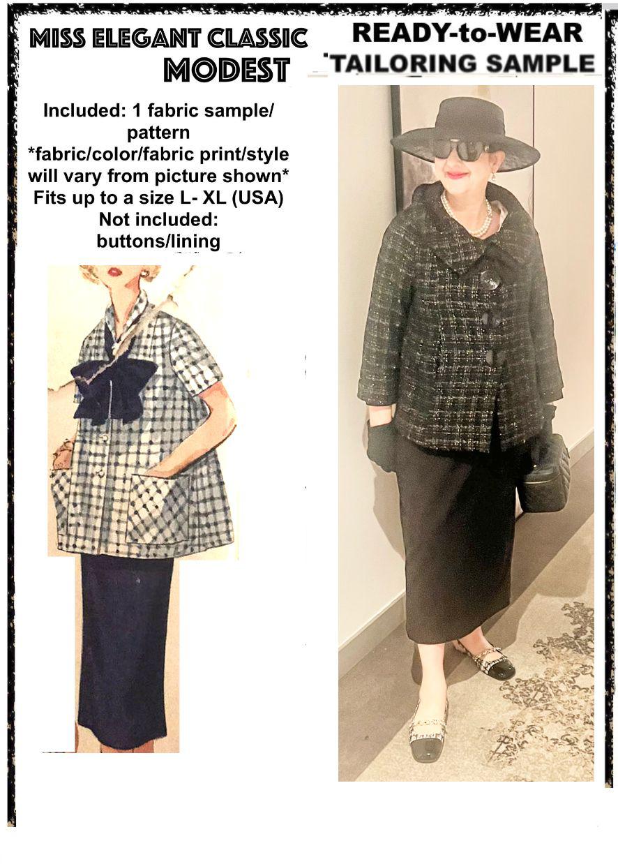 Black tweed jacket and black crepe skirt-suit