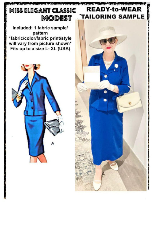 Blue jacket collar crepe skirt-suit