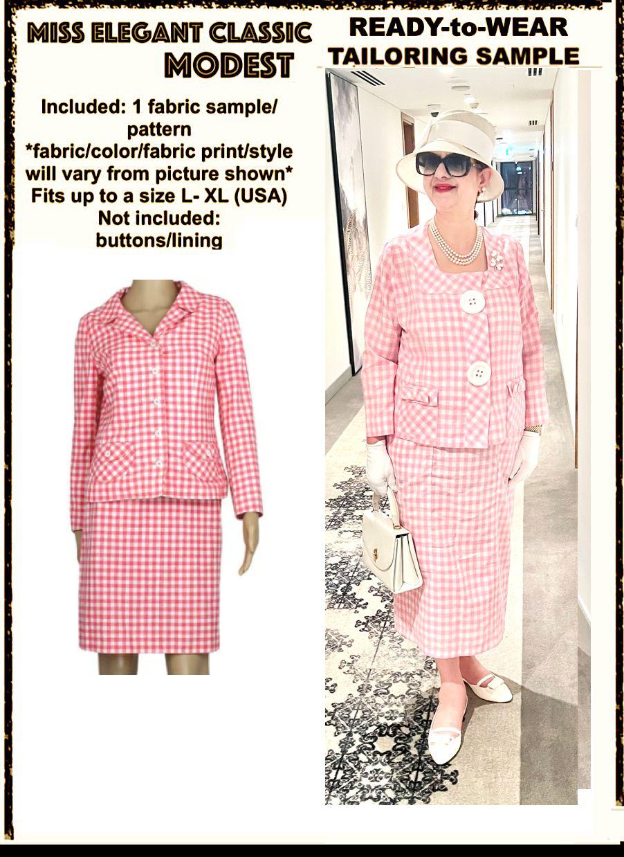 Pink gingham poly-cotton skirt-suit