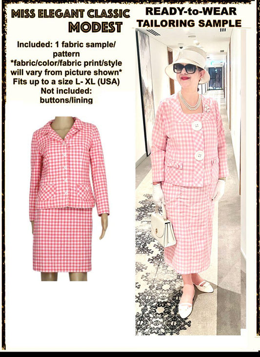 Pink gingham poly-cotton skirt-suit