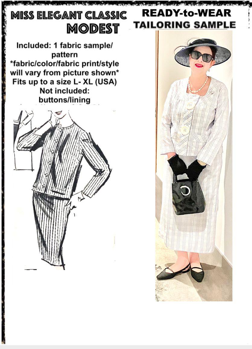 White stripes poly-cotton skirt-suit