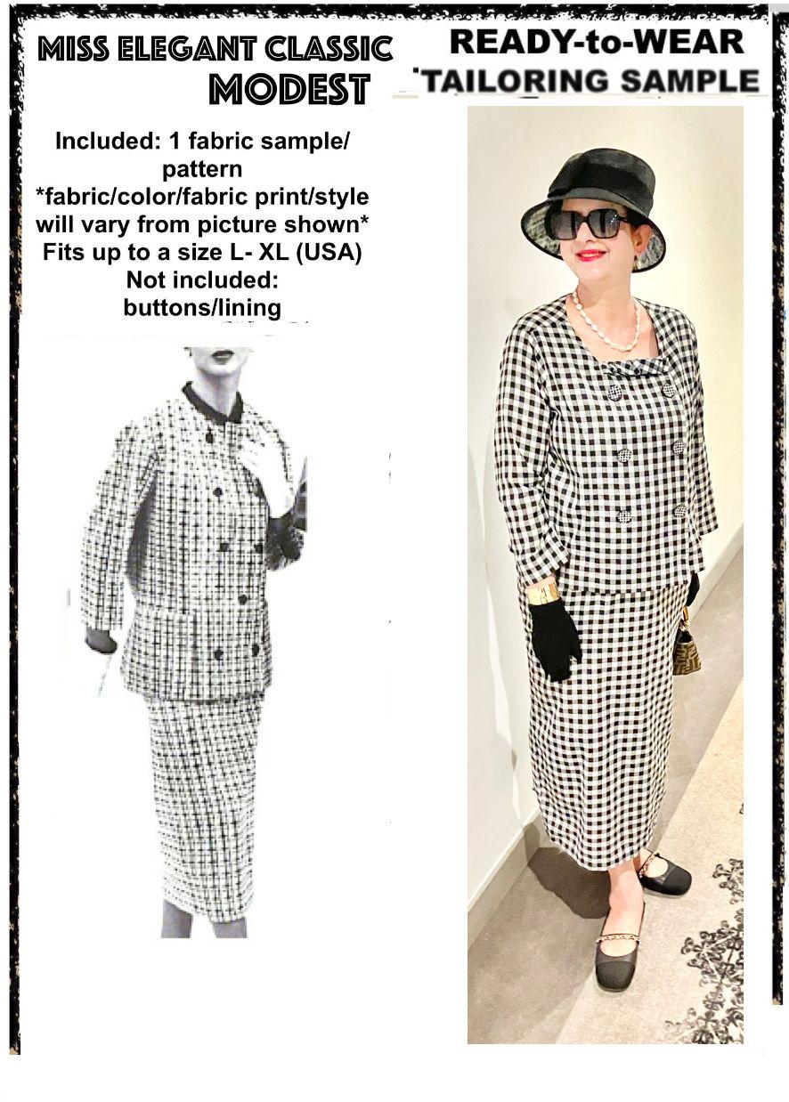 Black gingham double breasted poly-cotton skirt-suit