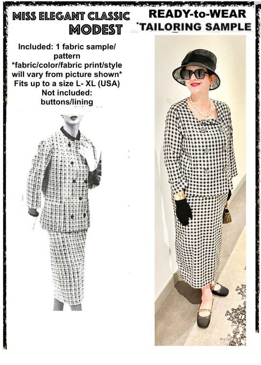 Black gingham double breasted poly-cotton skirt-suit