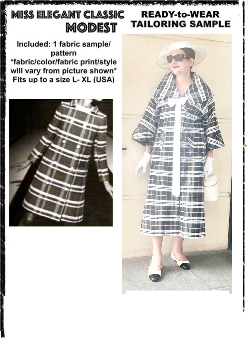 Black stripes raw silk coat-dress