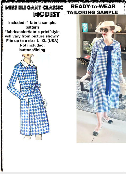 Blue gingham poly-cotton coat-dress
