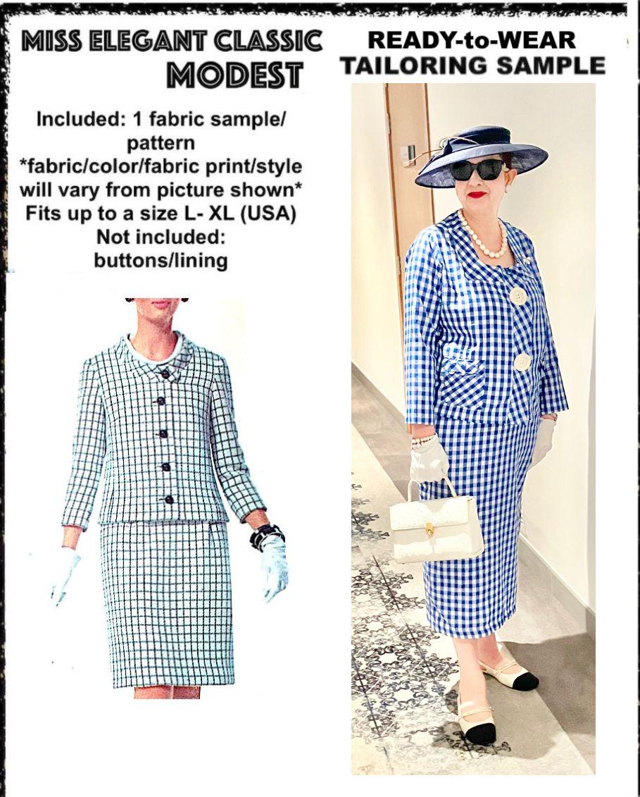 Blue gingham poly-cotton skirt-suit