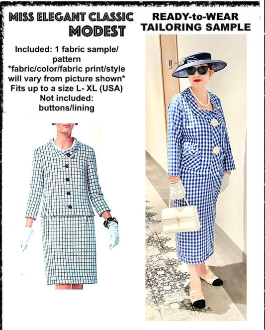 Blue gingham poly-cotton skirt-suit