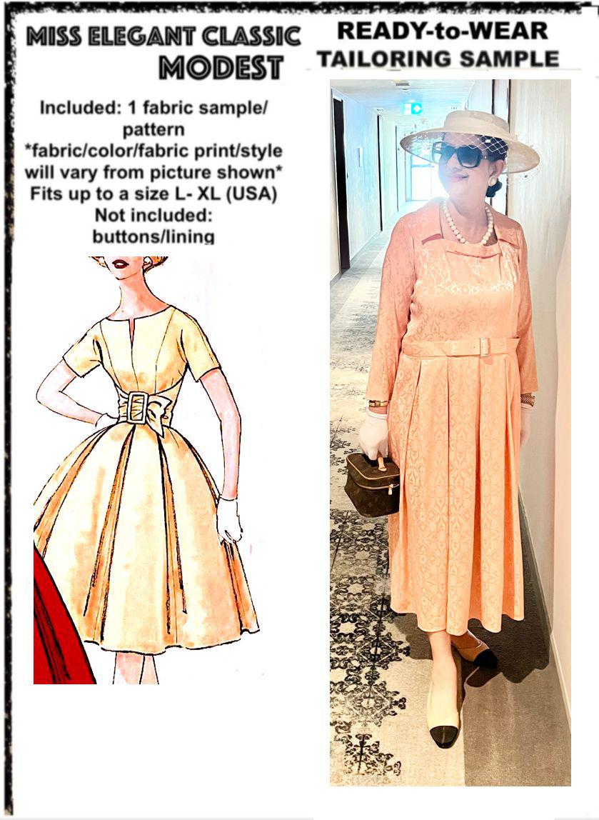 Peach satin box pleats dress