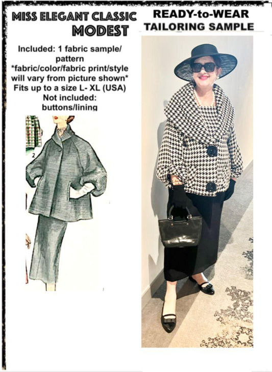 Tweed houndstooth jacket and black crepe skirt-suit