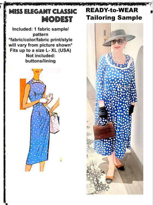 Blue polka dots crepe gatherings dress